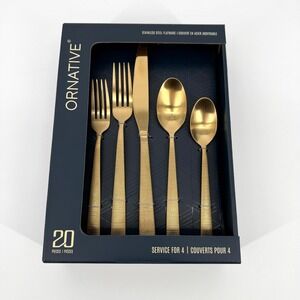 Ornative 20 Piece Gold Stainless Steel Flatware Set Service for 4 46520GP52 NEW